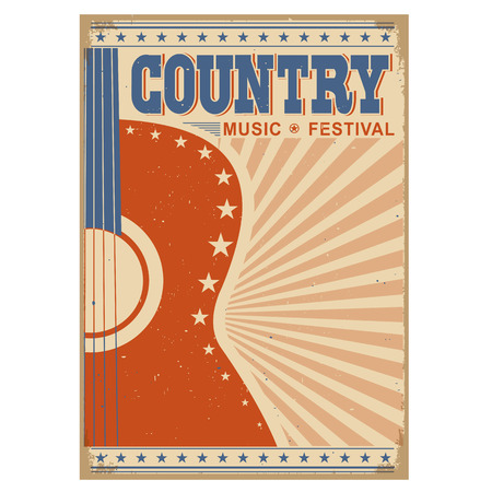 Acoustic guitar Country music festival background.Retro poster isolated on whiteのイラスト素材
