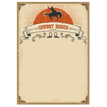 Cowboy rodeo poster for text.Vector vintage illustration with wild horse and cowboyのイラスト素材