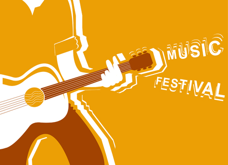 music festival background with man musician and guitar..Vector poster illustrationのイラスト素材