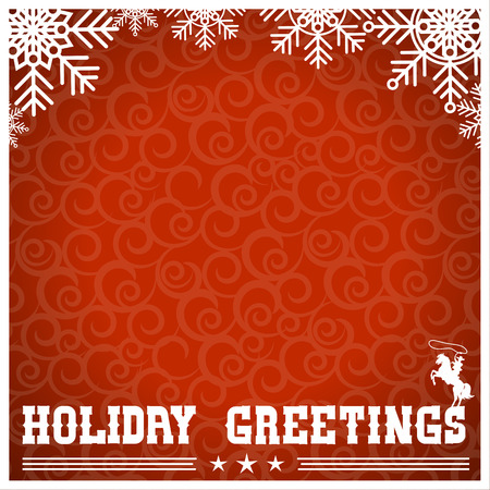 WEstern Cowboy red christmas card with text and snowflakes.Vector american background illustration for designのイラスト素材