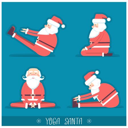 Santa claus doing yoga isolated blue red card.Vector illustration for designのイラスト素材