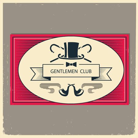Gentleman club logo illustration.Vintage men's club card with text and vintage top hat and pipesのイラスト素材