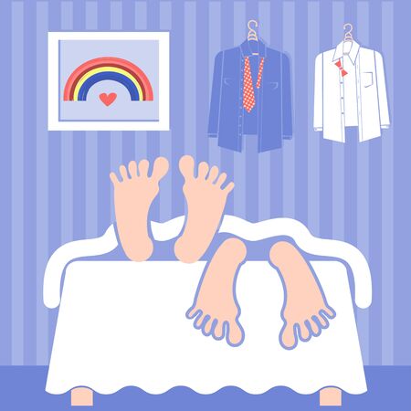 Gay couple sleeping in bed.Vector illustrationのイラスト素材