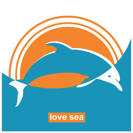 Dolphin jumping in sea.Vector sign concept sea illustration background in simple flat styleのイラスト素材