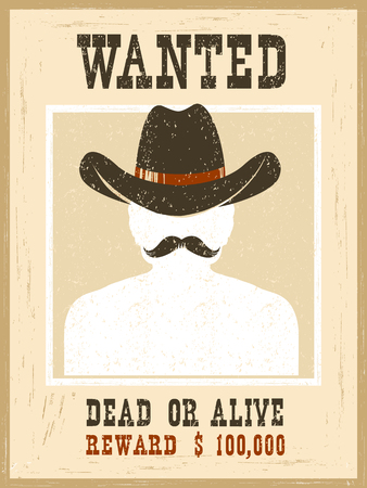 Wanted poster.Western vintage paper on old texture for portrait faceのイラスト素材