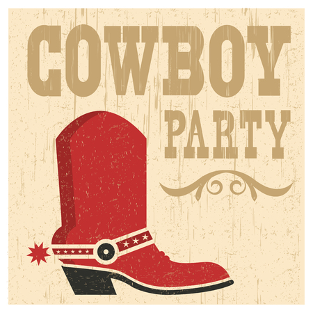 Cowboy party card illustration with cowboy boot and textのイラスト素材