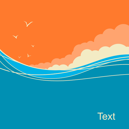 Seascape vector background for text. Ocean waves and skyのイラスト素材