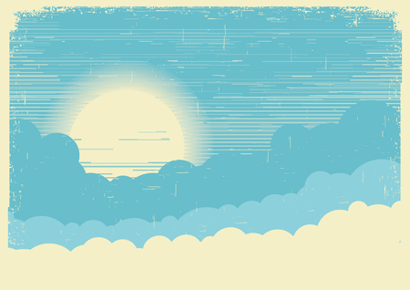 Sky with sun.Vector vintage background illustration for textのイラスト素材