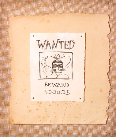 Wanted vintage illustration with bandit in black mask and hatの写真素材