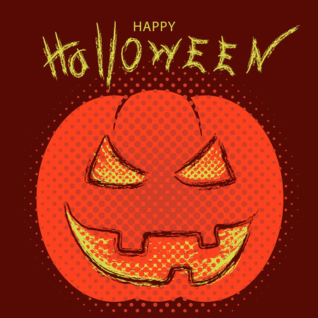 Happy Halloween illustration of pumpkin with scary face and textのイラスト素材