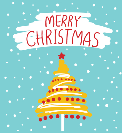 Christmas card vector color illustration with text and christmas treeのイラスト素材