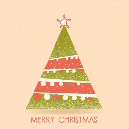 Christmas tree card illustration with text and winter holiday decorationsのイラスト素材