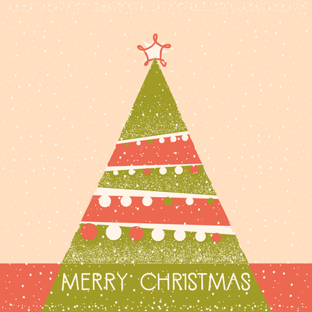 Christmas tree card illustration with text and winter holiday decorationsのイラスト素材