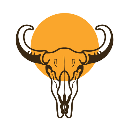 bull skull wild west illustration on white backgroundのイラスト素材