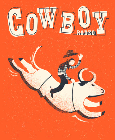 Bull riding.Vector American bull riding chempion on red background illustration with textのイラスト素材