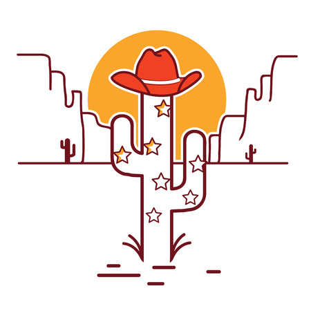 Merry Christmas cactus illustration with garland and western cowboy hat on white backgroundのイラスト素材