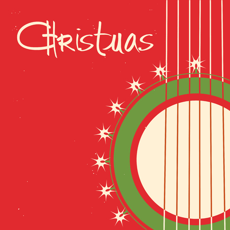 Christmas guitar background.Vector old poster with acoustic guitar with textのイラスト素材