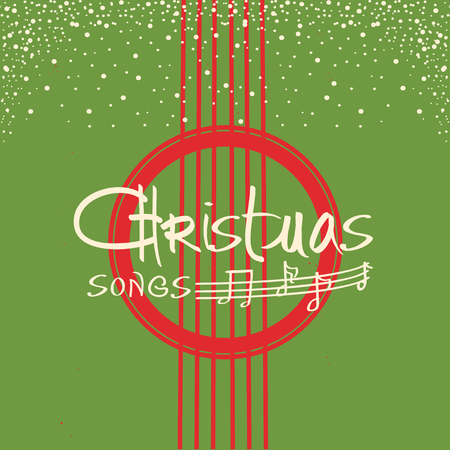 Christmas guitar music poster.Vector green background with acoustic guitar and textのイラスト素材