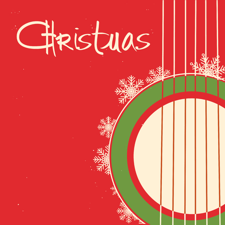 Christmas guitar red poster.Vector old background with acoustic guitar and textのイラスト素材