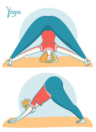 Yoga time. Woman doing yoga on sport mats .Vector illustration isolated on white. Healthy lifestyleのイラスト素材