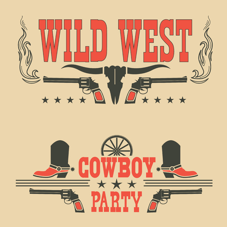Set of cowboy labels and western symbols .Vector decoration for cowboy partyのイラスト素材
