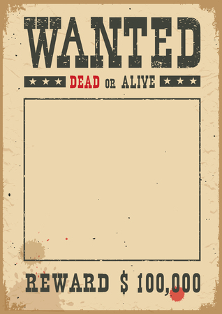 Wanted poster for portrait .Western vintage paper for design on white backgroundのイラスト素材