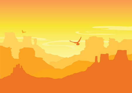 American canyons. Grand Canyon National park. Wild West desert landscape with hot yellow skyのイラスト素材