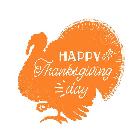 Happy Thanksgiving day. American holiday with traditional turkey dish silhouette and text isolated on whiteのイラスト素材