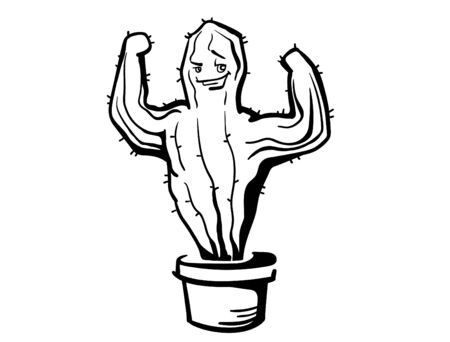 Cactus show muscle biceps. Vector Printable cartoon illustration isolated on white. Cactus character conceptのイラスト素材