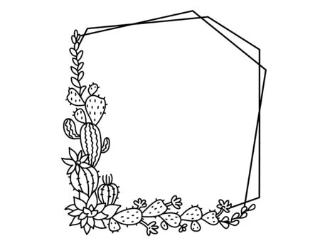 Cactuses frame. Succulent vector frame. Vector hand drawn illustration for text isolated on white. のイラスト素材