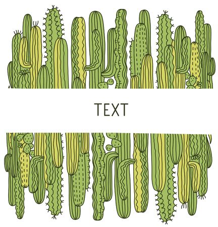 Cactuses background. Green Succulent vector hand drawn illustration for design isolated on white.のイラスト素材