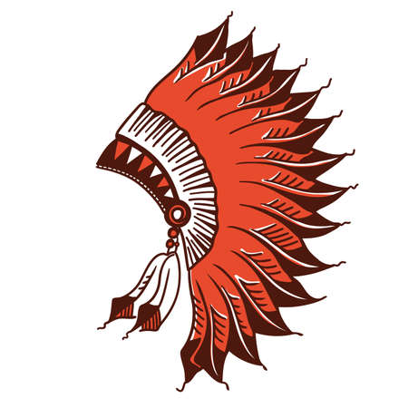 Native american indian headdress graphic illustration isolated on white. Hand drawn vectorのイラスト素材