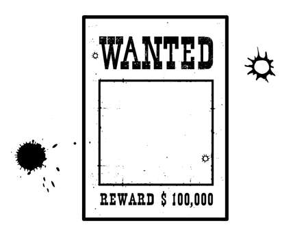 Wanted poster for portrait. American Western vintage paper for design on white backgroundのイラスト素材