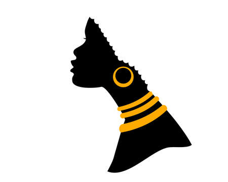 African American woman profile black silhouette with accessories. Vector head isolated on whiteのイラスト素材