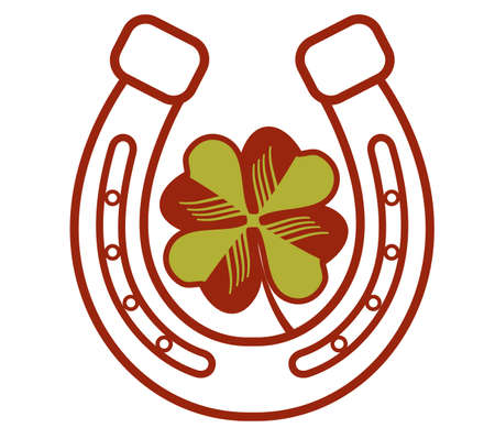 Horseshoe with four leaf clover. Vector vintage illustration with lucky Horseshoe floral decorations isolated on white for designのイラスト素材