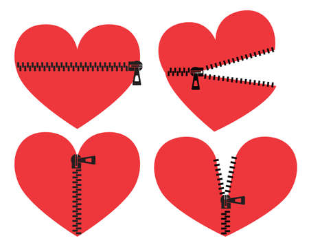 Red Heart with zipper. Vector symbols of zipper hearts illustration isolated on white for designのイラスト素材