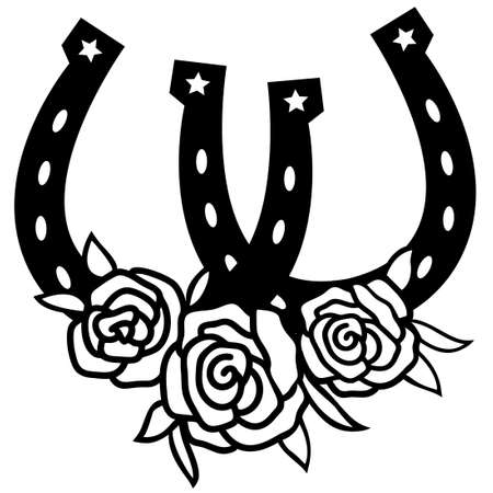 Two connected Horseshoes. Lucky symbol with Horseshoes and floral decoration. Vector illustration of Lucky st Patricks day clipart isolated on white for designのイラスト素材