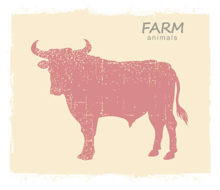 Bull Farm animal silhouette. Vector vintage symbol bull on old paper background for designのイラスト素材