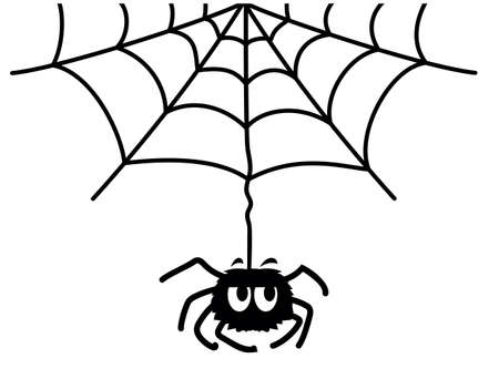 Spider Web and spider. Vector black graphic Printable illustration isolated on whiteのイラスト素材