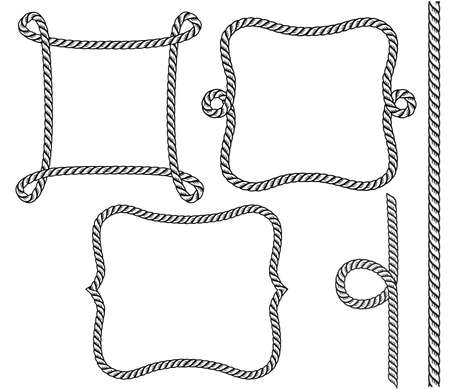 Rope frame. Set of rope frames background for text or design isolated on whiteのイラスト素材
