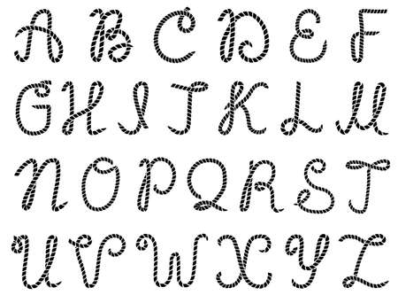 Rope alphabet. Vector illustration of Letters made from nautical rope isolated on white. Hand written fontのイラスト素材
