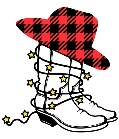 Christmas Cowboy boots silhouette with lights isolated on whiteのイラスト素材