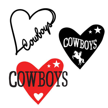 Cowboy Country love heart for cards or symbol Valentins day. Vector set love hearts with cowboy text illustration isolated on white background for design.のイラスト素材