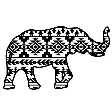 Elephant aztec style pattern. Tribal design ethnic ornaments vector print art black graphic illustration isolatedのイラスト素材