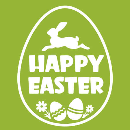 Happy easter egg silhouette with text and rabbit. Happy Easter calligraphic printable lettering. Vector illustration for greeting card or printのイラスト素材