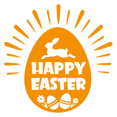 Happy easter text with egg background sun silhouette. Happy Easter calligraphic printable lettering. Vector illustration for greeting card or printのイラスト素材