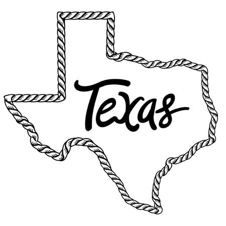 Texas map Vector illustration. Texas lasso rope frame with text isolated on white for design. Texas sign symbolのイラスト素材
