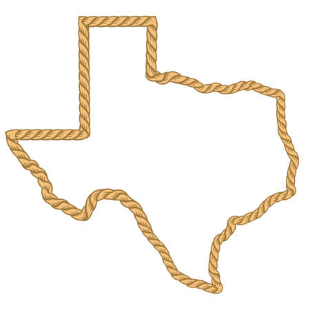 Texas map with lasso rope frame isolated on white for design. Texas color sign symbolのイラスト素材