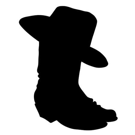 Cowboy boots. Vector black silhouette of cowboy boots and western hat isolated on whiteのイラスト素材