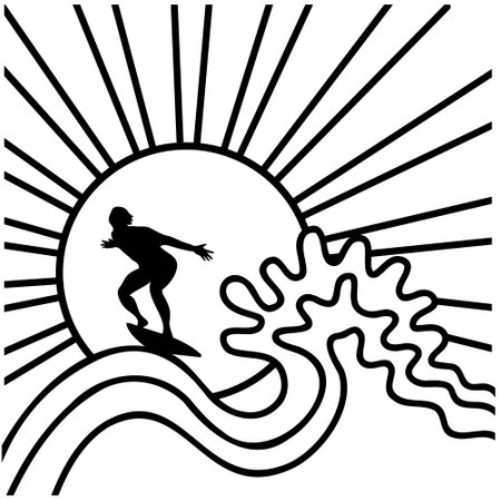 Palm trees and ocean waves vector silhouette illustration isolated on white. Travel summer printable design for tshirt, mugのイラスト素材